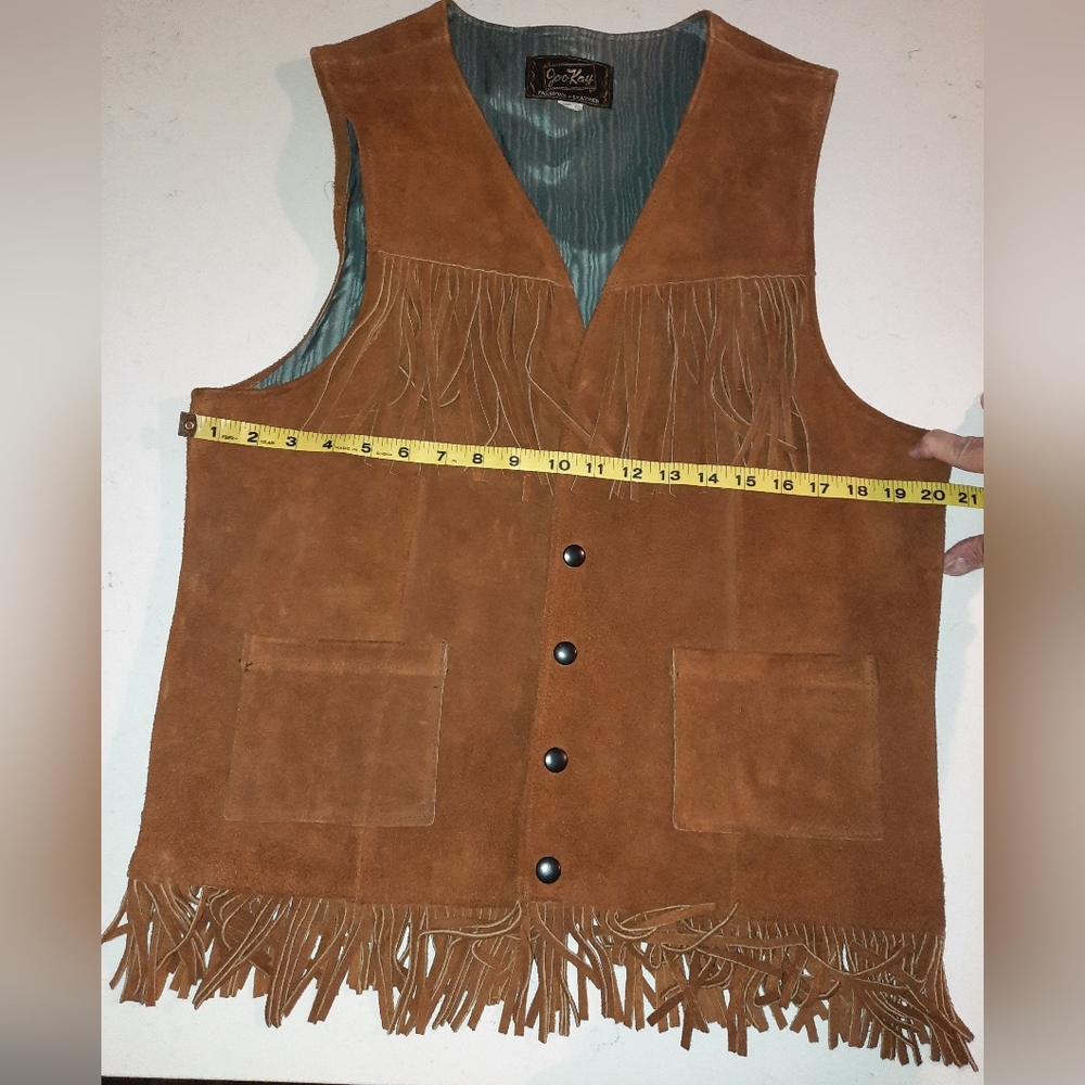 Rich Brown Western Leather Fringe Vest Size 42 Excellent Used Condition - Picture 4 of 7